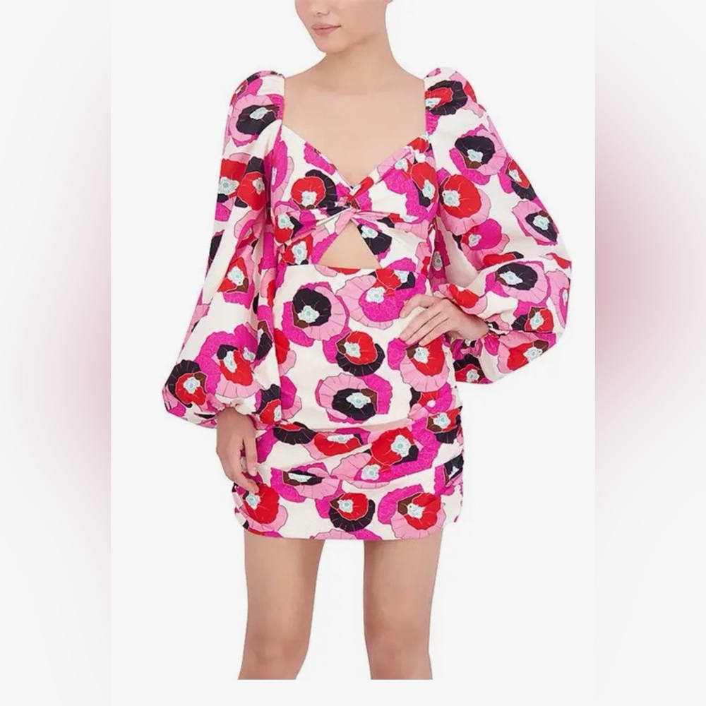BCBGMAXAZRIA  Puff Sleeve Print Mini Dress SIZE 6 FLOOR SAMPLE NO TAG